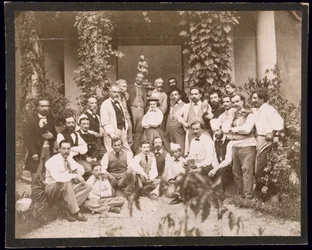 Harriet Hosmer (1830-1908) met haar beeldhouwwerk Fontein van de Sirenen, 1861